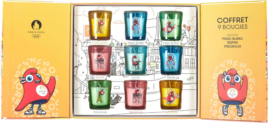 PARIS 2024 - Lot de 9 Bougies Parfumées Mascotte en Coffret