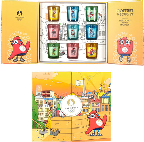 PARIS 2024 - Lot de 9 Bougies Parfumées Mascotte en Coffret